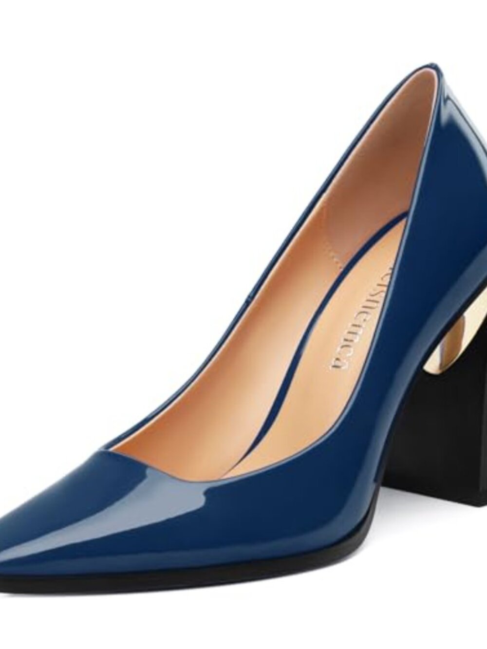 Women's High Heels Patent Square Toe Slip On Chunky Block Pumps 3.5IN